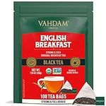 VAHDAM, Organic English Breakfast Black Tea Bags (100 Count) High Caffeine - Coffee Replacement, USDA Organic, Gluten Free | Whole Loose-Leaf Tea Bags | Strong, Robust & Flavoury | Resealable Pouch