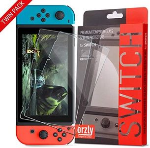 Orzly Glass Screen Protectors Compatible with Nintendo Switch - Premium Tempered Glass Screen Protector Twin Pack [2X Screen Guards - 0.24mm] for 6.2 Inch Tablet Screen on Nintendo Switch Console