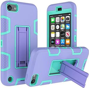 WOGROO Protective Case Compatible with Apple iPod Touch, iPod Touch 7 Case, iPod Touch 6 Case-Hybrid Shockproof iPod Case with Kickstand - Full-Body Cover with Rugged Drop Protection - Purple/Green