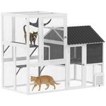 PawHut Catio Outdoor Cat Enclosure, 63" L Large Cat House with 4-Way Adjustable Door, Private House, Hammock, 2 Platforms, Weatherproof Asphalt Roof for 1-3 Kittens, Grey
