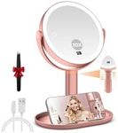 MIYADIVA Makeup Mirror with Lights, 30X/1X Magnifying Mirror with Digital Display, Height Adjustable Tabletop Mirrors, Detachable for Travel, Vanity Mirrors with Phone Holders, Rose Gold