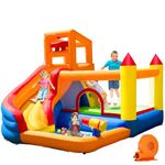 HuaKastro Inflatable Bounce House Water Slide with Blower, 5 in 1 Backyard Water Park W/ Climbing Wall, Splash Pool, Jumping Castle, Water Slide, Cannon, Bucket Dump for Indoor Outdoor Parties