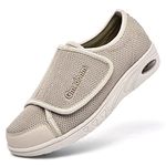 Gmedonm Women's Wide Shoes with Adjustable Lightweight for Diabetic Edema Plantar Fasciitis Bunions Arthritis Swollen Feet Air Cushion Bottom Fattening and Widening Elderly Shoes, Beige, 8 Wide