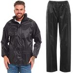 Arctic Storm Waterproof Rain Suit Hooded Jacket & Trousers Set Black