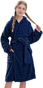 V.&GRIN Girls Hooded Towel Robe, Soft Microfiber Quick-Dry Bathrobe (Navy,9-10)