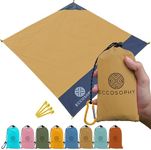 ECCOSOPHY Sand Proof Beach Blanket-Waterproof Picnic Blanket 60x55-Outdoor Compact Pocket Blanket-Lightweight Ground Cover for Hiking, Camping, Festivals, Sports, Travel-with Bag & Stakes (Caramel)