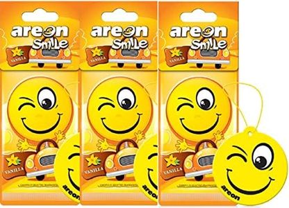 AREON Smile Deodorante Auto Vaniglia Dolce da Appendere Specchietto Retrovisore Divertenti Set 3