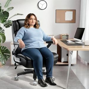 OFIKA 700LBS Large Heavy Duty Office Chair with 5D Flip Arms, Big and Tall Office Chair,High Back Computer Executive Desk Chair with Adjustable Lumbar Support,Dual Rubber Wheel(Black)