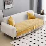 HOKIPO Premium Dutch Velvet Anti Slip Sofa Seat Mat for L Shape and 1/2/3 Seater Sofa. Make Your Own Sofa Cover Set, Mat Length 220 cm, Mustard (AR-4956-MST)