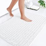 OLANLY Luxury Chenille Bath Mat, Extra Soft Thick Absorbent Shaggy Bathroom mat, Non-Slip Machine Wash Dry Plush Bath Mats for Bathroom, Shower, and Tub (30"x20", White)