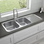 Stainless Steel 2 Bowl Double Kitchen Sink Reversible Drainer Inset + Free Waste