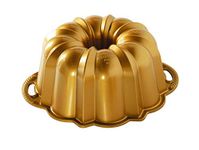 Nordic Ware Platinum Anniversary 12-Cup Bundt Pan, Original Cast Aluminium Bundt Tin, Bundt Cake Tin with Geometric Pattern, Cake Mould Made in the USA, Colour: Gold