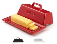 Butter Dish with Lid for Countertop, by Kook, Ceramic Butter Dish, Butter Tray with Cover, Kitchen Butter Keeper, Butter Container, Butter Holder, Holds 1 Stick, Microwave and Dishwasher Safe, Red