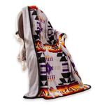 Nu Trendz Signature Southwest Design (Navajo Print) Sherpa Lined Throw 16112 Grey