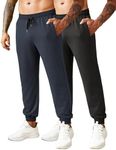 COOFANDY Mens Jogger Sweatpants Casual Drawstring Sweatpants Workout Athletic Pants with Zipper Pockets, 2 Pack: Black/Navy Blue, Medium
