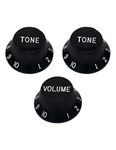 Metallor Speed Control Knobs 1 Volume 2 Tone Fits Metric Pots Knobs Compatible with Fender Strat Stratocaster Style Electric Guitar Parts. (Black)