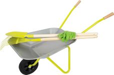 Small Foot 11627 Wheelbarrow with Garden Tools incl. Gloves, Spade, and rake, Outdoor Toys for Kids Aged 3+ Years, Green, 79 x 36 x 50 cm