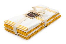 Sticky Toffee 100% Cotton Terry Tea Towel - Yellow Plain & Stripe Pattern, Pack of 4 | Kitchen Towel Set | Absorbent, Strong, Quick Dry & Machine Washable | Home & Bathroom Accessories