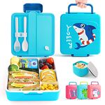 Lehoo Castle Bento Lunch Box for Kids, 1300ml Bento Box Lunch Containers with 4 compartments, Kids Bento Lunch Box with Sauce Jar/Spoon & Fork