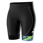 SLS3 Tri Shorts for Women | Triathlon Shorts in Womens | Women's Tri Short | Super with Soft Chamois FX | Slim Athletic Fit | Designed by Athletes (Black/Tropical Camo, Large)