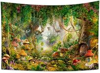 Fairy Forest Decor Tapestry, Cute Fantasy Enchanted Forest Garden Tapestries Wall Hanging for Girls Bedroom College Dorm Room Aesthetic Fairytale Nature Nursery Poster Blanket 80x60 Inch