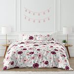 Sweet Jojo Designs Burgundy Watercolor Floral Girl Full/Queen Bedding Set Kids Comforter Childrens Size - 3 Pieces - Blush Pink, Maroon, Wine, Rose, Green and White Shabby Chic Flower Farmhouse