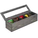 MyGift Rustic Gray Wood 5-Compartment Tea Bag Box with Clear Lid