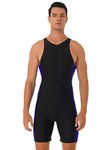 Nimiya Sun Protection Boyleg Swimsuit for Men Sleeveless Rash Guard One-Piece Swimming Costume Surfing Suit Black&Blue XXL