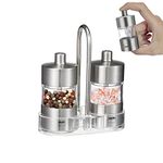 Myle Small Salt and Pepper Grinder Set with Holder Refillable Pepper Grinder Mini Adjustable Coarseness Stainless Steel Pepper Mills Salt Grinders Portable Salt Mills for BBQ Picnic Travel Restaurants