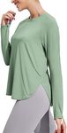 PINSPARK Athletic Tops for Women UV Protection Yoga Running Shirts Workout Hiking Long Sleeve Tunic Casual Tops,Sage Green XL