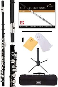 Mendini By Cecilio Flutes - Closed Hole C Flute For Beginners, 16-Key Flute with a Case, Stand, Lesson Book, and Cleaning Kit, Musical Instrument for Kids, Black Flute