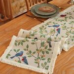 Alynsehom Birds Tree Branches Table Runner with Tassel, Cotton Linen Rustic Farmhouse Table Cover, Spring Summer Watercolor Table Decor for Kitchen Dining Living Room Cafes Holiday Party(12x71Inch)