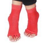 Aegon Foot Alignment Socks Cotton | 5 Toe Separator | For Foot Pain Relief | Bunion Corrector | Hallux Valgus | Plantar Fasciitis | 1 Pair (Red)