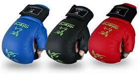 Islero PU Karate Sparring Mitt GEL Gloves MMA Judo Taekwondo Martial Arts Jiu-Jitsu (Black, Small)