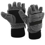 Mens Fleece Mitten Gloves Thermal Convertible Mitten w/Flip Thumb Cold Weather Gloves for Hunting Hiking Outdoors, Grey, Large