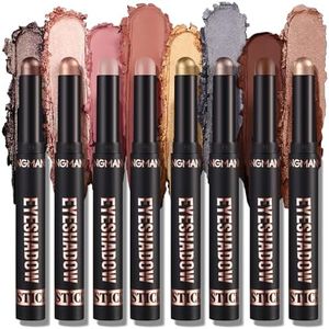 Lissymuse Eyeshadow Shimmer Stick Set, 8Pcs Cream Eye Shadow Brightener Sticks Colorful Glitter Eyeshadow Pencil - Waterproof & Transfer-Proof Brown Bronze Nude Neutral Eyeliner Makeup for Girls Women