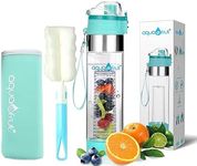 NEW Improved Unique Bottom Loading Fruit Infuser Water Bottle Complete Bundle Includes Bottle Brush, Insulating Sleeve & Infusion Recipe eBook. Leak Proof Sweat Proof BPA-Free (Teal)