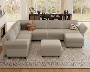 Belffin 114.2" Velvet Modular Sectional Sofa,7 Seat U Shaped Sofa Set with Storage Deep Seat,Upholstery Comfy Sectional Couch with Movable Ottoman Chaise for Living Room,Grey Couch