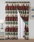 Chezmoi Collection Dune 4-Piece Southwestern Cowboys Aztec Window Curtain Set with Sheer Backing - Multicolor Teal Brown Beige Tan Red Printed Microfiber, 120 inch x 84 inch