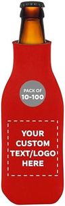 Custom Zipper Beer Bottle Insulators Set of 10,50 or 100, Personalized Bulk Pack - Keeps Your Drink Cooler, Great for Beer, Soda, Other Beverages - Red