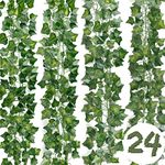 DazSpirit 24Pcs Artificial Ivy Fake Vine Leaves, 168Ft fake vines, Artificial Ivy Plant Garland, Greenery Garland Ivy Fake Vine Leaves, Plants Vine for Wedding, Home, Garden, bedroom, Party Decoration