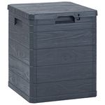 vidaXL Garden Storage Box, Anthracite 90L Capacity, Durable Plastic with Wood Texture, Indoor Outdoor Usage