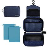 Cooja Wash Bag Hanging Toiletry Bag Men Women, Travel Washbag with Hook & Handle, 1 Toilet Bag + 2 Drawstring Bag, Dark Blue