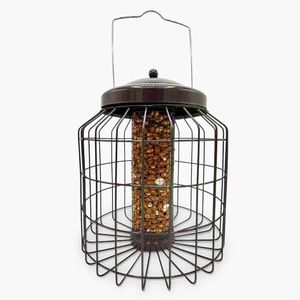 Large Heavy Duty Squirrel Proof Bird Feeder for Peanut Feed Outdoor Garden use - Mocha Brown - with Strong Galvanised Metal Cage to Deter Squirrels & Large Birds