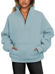 Jhsnjnr Womens Oversized Fleece Lined Quarter Zip Sweatshirt Athletic Long Sleeve Sweater Pullover Lake Green