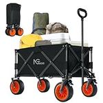 NGTeco Collapsible Folding Wagon Cart with Brake & Beach Wheels, Heavy Duty Foldable Outdoor Utility Garden Cart with 275lbs Weight Capacity