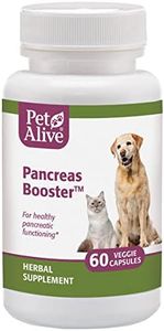 PetAlive Pancreas Booster - All Natural Herbal Supplement for Pancreatic Health and Digestive Functioning in Cats and Dogs - Supports Healthy Insulin Production - 60 Veggie Caps