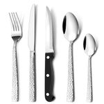 40 Piece Cutlery Sets with Steak Knives, Homikit Stainless Steel Hammered Flatware Set Included Knives Forks Spoons, Service for 8 People, Mirror Polished & Dishwasher Safe