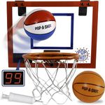 Pop-A-Shot Super Slam Over The Door Mini Basketball Hoop for Kids and Adults | 2 Included Basketballs and Pump | Built for Dunks | Breakaway Rim | Shatter Resistant Backboard | 17x12.5 Inches