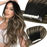 Easyouth Real Hair Extensions Tape in Ombre Hair Balayage Black to Blonde Tape in Hair Extensions Human Hair 12 Inch 30g 20Pcs Seamless Tape in Extensions Remy